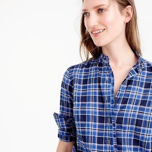 j. Crew Petite ruffle popover shirt in ocean plaid